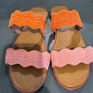 Frye Women's Two-Tone Orange & Pink Wave Strap Slide Sandals